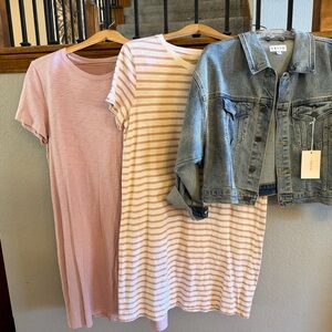 Universal Thread Pink and Cream Striped Dress Set and brand new denim jacket